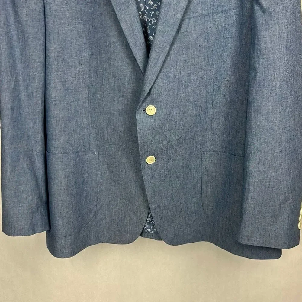 Crown & Ivy Mens Chambray Sport Coat Blazer Sz 48R Cotton Linen Blend Two Button